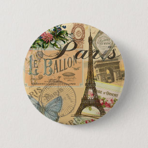 Paris Frankreich Vintage Reisen Kunstvoll wandern Button