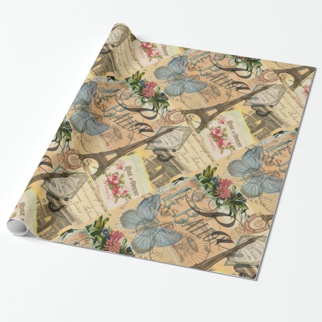 Paris Frankreich Vintage Reisen Kunstvoll wandern Geschenkpapier (Ungerollt)
