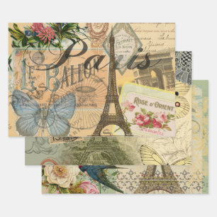 Paris Frankreich Vintage Reisen Kunstvoll wandern Geschenkpapier Set