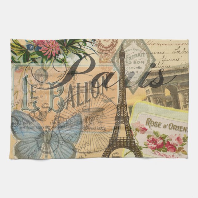 Paris Frankreich Vintage Reisen Kunstvoll wandern Handtuch (Horizontal)