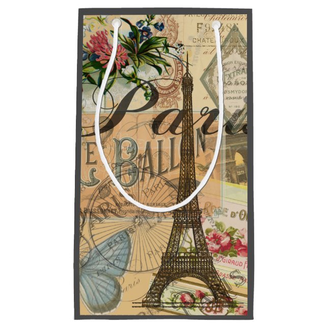 Paris Frankreich Vintage Reisen Kunstvoll wandern Kleine Geschenktüte (Vorderseite)
