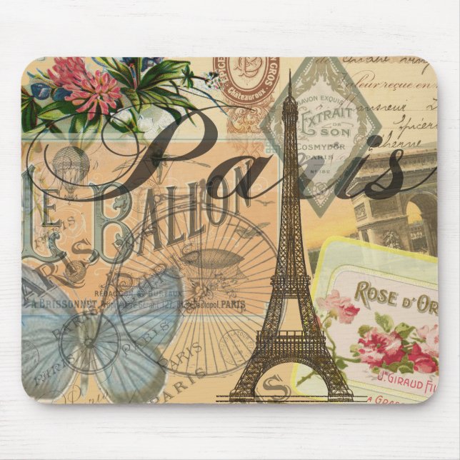 Paris Frankreich Vintage Reisen Kunstvoll wandern Mousepad (Vorne)
