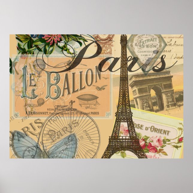 Paris Frankreich Vintage Reisen Kunstvoll wandern Poster (Vorne)