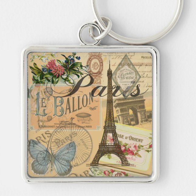 Paris Frankreich Vintage Reisen Kunstvoll wandern Schlüsselanhänger (Vorne)