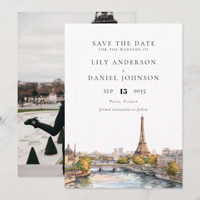 Paris Frankreich Zielort Foto Wedding Save The Date (Vorne/Hinten)