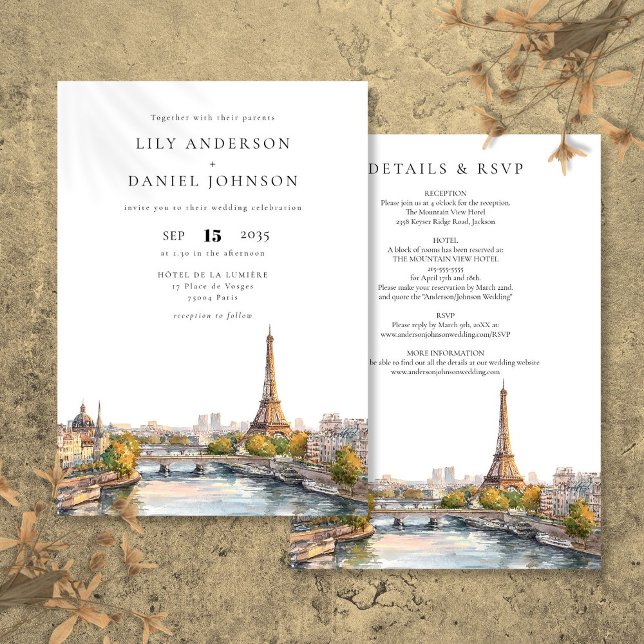Paris-Frankreich-Zielort in einer Hochzeit Einladung (Paris France Destination All In One Wedding Invitation)