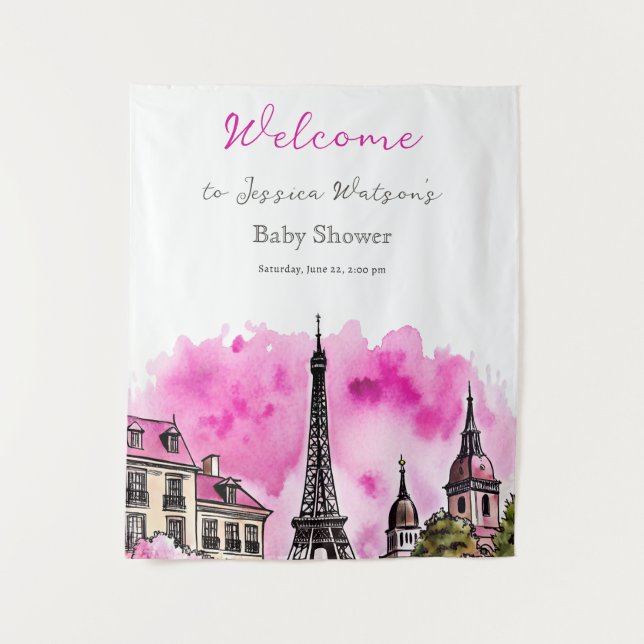 Paris Französisch Bonjour Bebe Pink Black Baby Dus Wandteppich (Vorderseite)