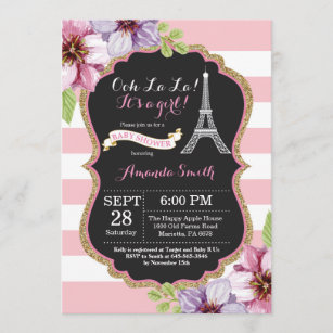 Paris Französisch Eiffel Tower Babydusche Einladun Einladung