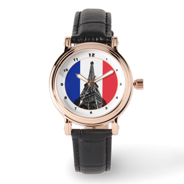 Paris, Französisch-Flagge und Frankreich-Mode /Eif Armbanduhr (Vorderseite)