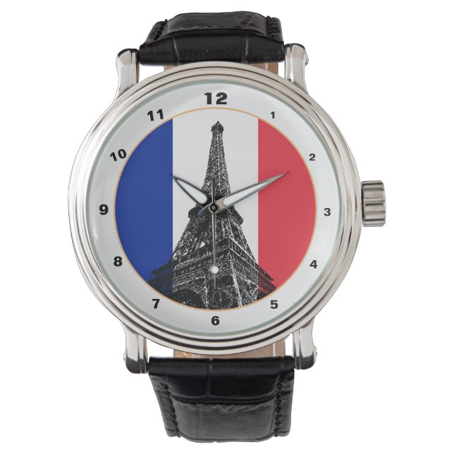 Paris, Französisch-Flagge und Frankreich-Mode /Eif Armbanduhr (Vorderseite)