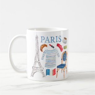 Paris Französisch Wasserfarbe Doodles Tasse