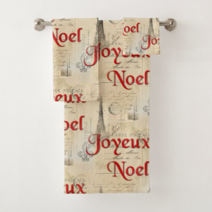 Paris Französische Postkarten Weihnachts-Handtuch- Badhandtuch Set