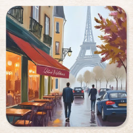 Paris Französisches Café Eiffelturm Aquarell Rechteckiger Pappuntersetzer