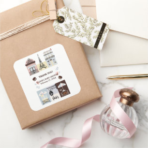 Paris French Cafe Patisserie Baby Shower Quadratischer Aufkleber