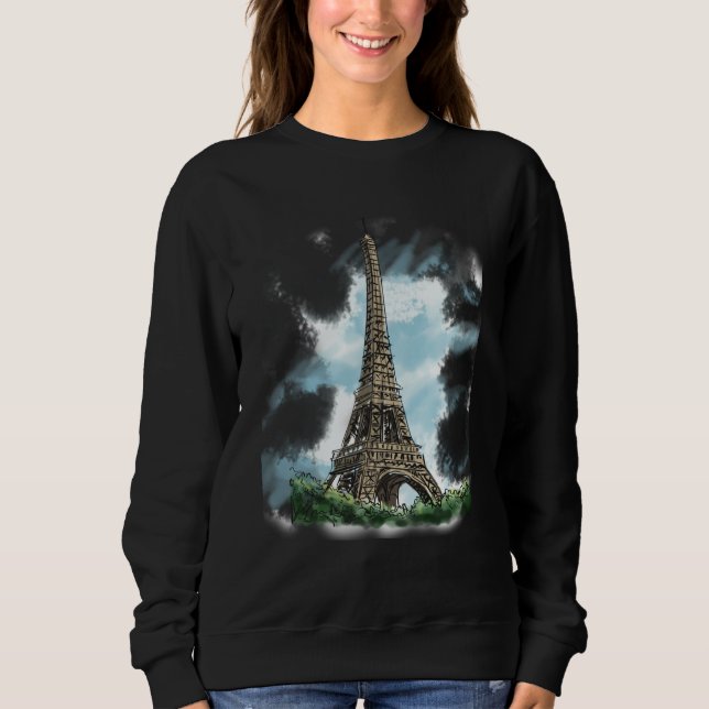 Paris French Eiffel Tower European French Blue Sky Sweatshirt (Vorderseite)