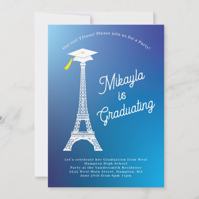 Paris French Eiffel Tower Graduation Party Einladung (Vorderseite)