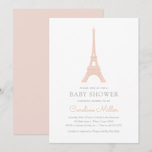 Paris French Eiffel Tower Pink Girl Baby Dusche Einladung