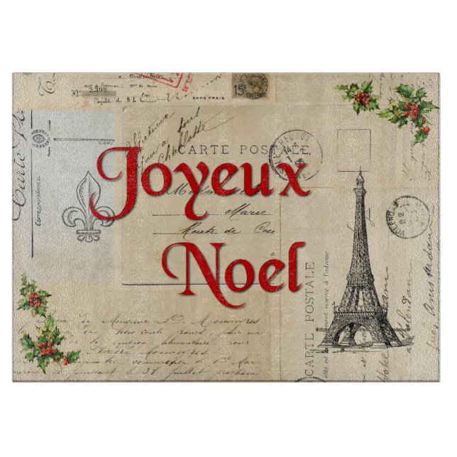 Paris French Postcards Christmas Cutting Board Schneidebrett (Vorderseite)