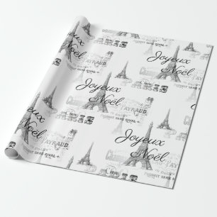 Paris Frohe Weihnachten Christmas B&W Geschenkpapi Geschenkpapier