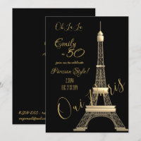 Paris Geburtstag Einladung Black GOLD Chic