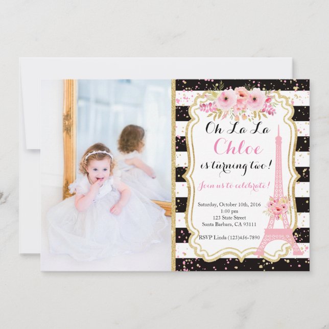 Paris Geburtstag Einladung Eiffelturm (Vorderseite)