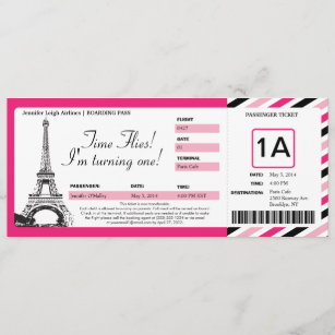Paris-Geburtstags-Boarding-Durchlauf-Karte Einladung