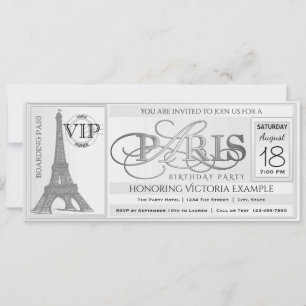 Paris Geburtstagsparty-Ticket-Einladung Einladung
