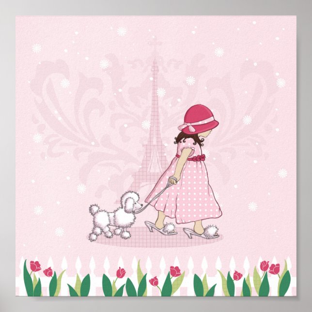 Paris Girl & Poodle Eiffel Tower Girl & Girl Poster (Vorne)