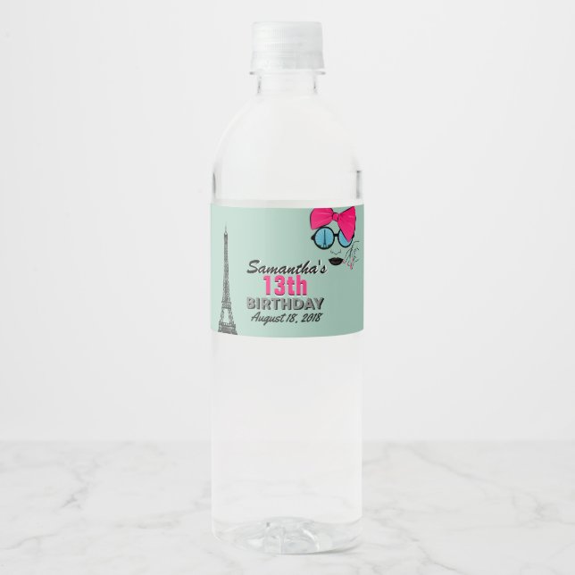 Paris Happy Birthday Water Flasche Label Wasserflaschenetikett (Vorderseite)