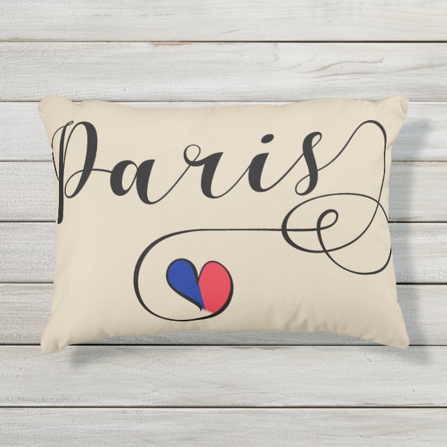 Paris Heart Accent Pillow, Frankreich Kissen Für Draußen (Vorderseite)
