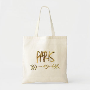 Paris Heart Arrow Elegante Gold Brown Typografie Tragetasche