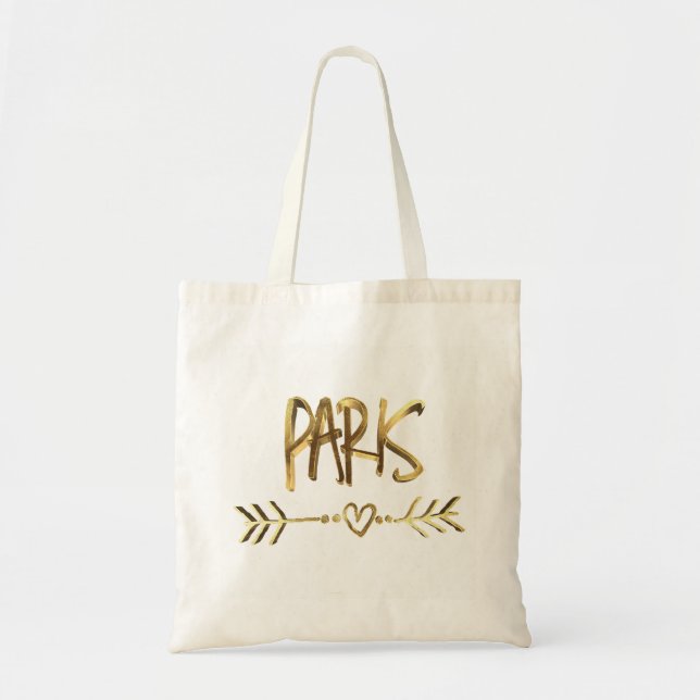 Paris Heart Arrow Elegante Gold Brown Typografie Tragetasche (Vorne)