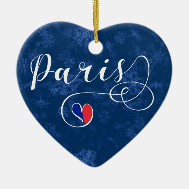 Paris Heart, Christmas Tree Ornament, Frankreich Keramik Ornament (Vorne)