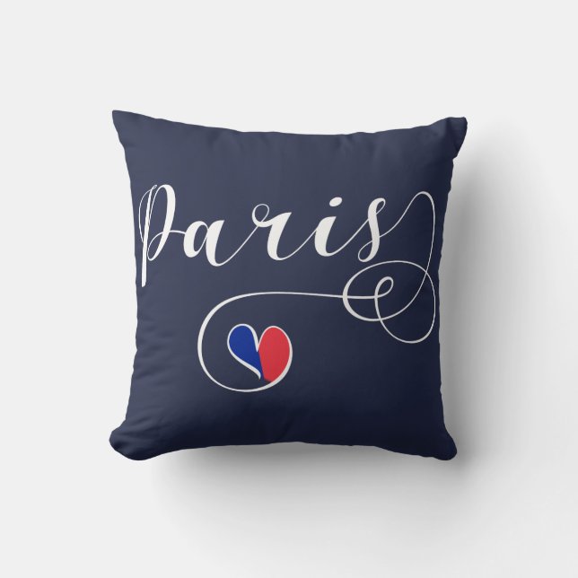 Paris Heart Throw Pillow, Frankreich Kissen (Vorderseite)