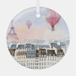 Paris, Heißluftballon-Illustration Ornament Aus Glas