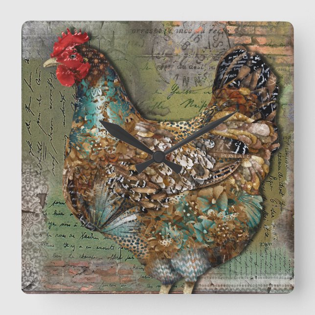Paris Hen Clock Quadratische Wanduhr (Vorderseite)