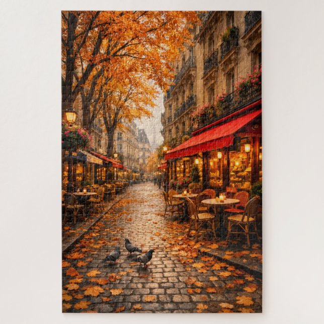 Paris Herbst Café Straße – Warmes Herbstpuzzle Puzzle (Vertikal)