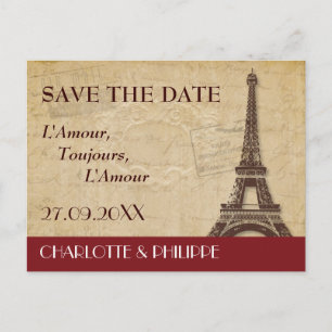 Paris Hochzeit am Reiseziel Save the Date Ankündigungspostkarte