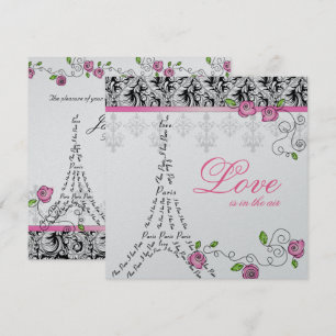 Paris Hochzeit Einladen Rosenrosen Silber Schwarz- Einladung