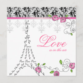 Paris Hochzeit Einladung Pink Roses Schwarz-weiß
