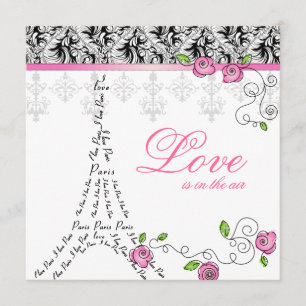 Paris Hochzeit Einladung Pink Roses Schwarz-weiß
