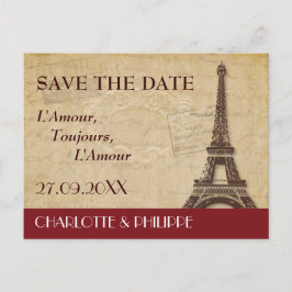 Paris-Hochzeit in Urlaubsort Save the Date Ankündigungspostkarte