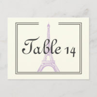 Paris Hochzeit lila Eiffelturm Tischnummer