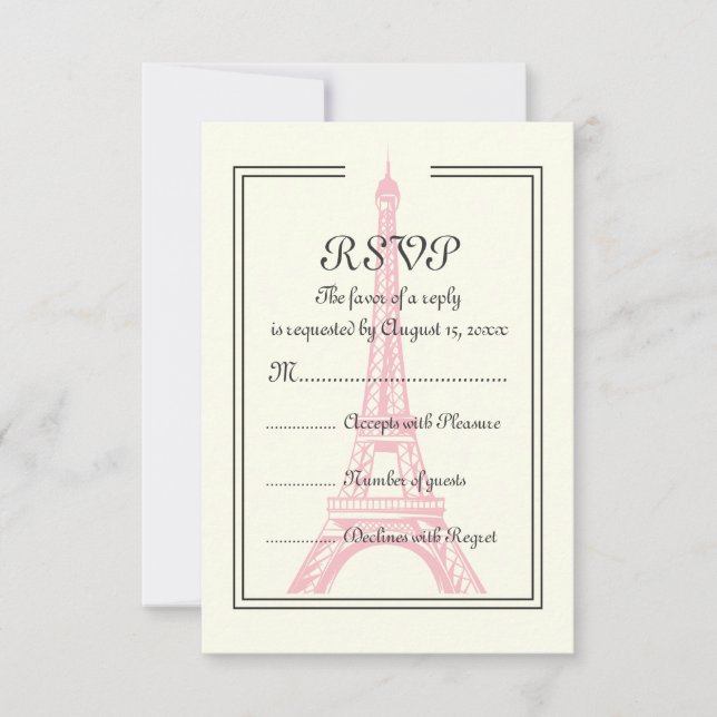 Paris Hochzeit rosa Eiffelturm auf Elfenbein RSVP- RSVP Karte (Vorderseite)