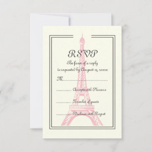 Paris Hochzeit rosa Eiffelturm auf Elfenbein RSVP- RSVP Karte