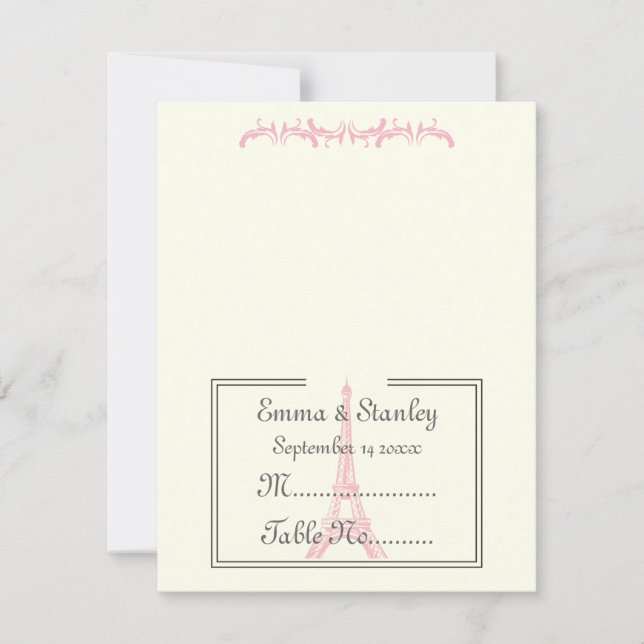 Paris Hochzeit rosa Eiffelturm Elfenbeinkarte Einladung (Vorderseite)