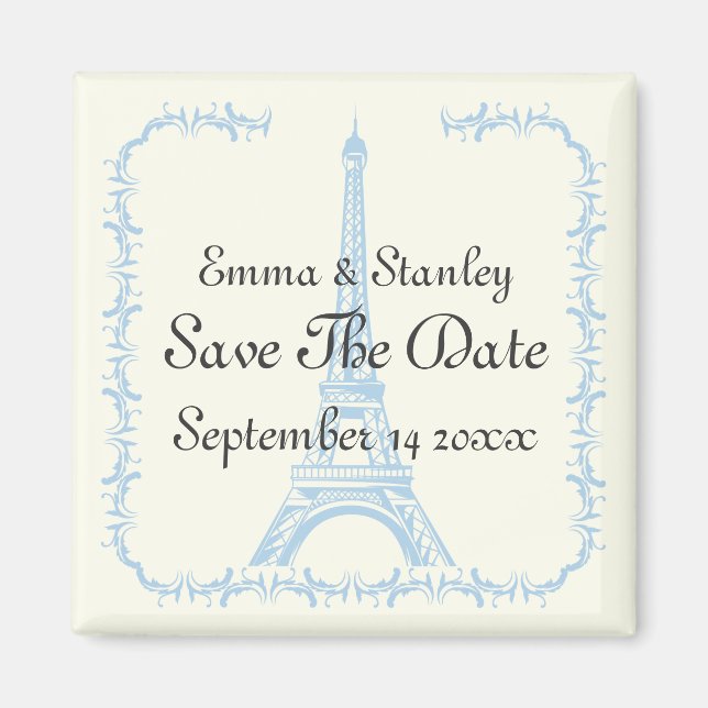 Paris Hochzeitsblauer Eiffelturm Save the Date Magnet (Vorne)