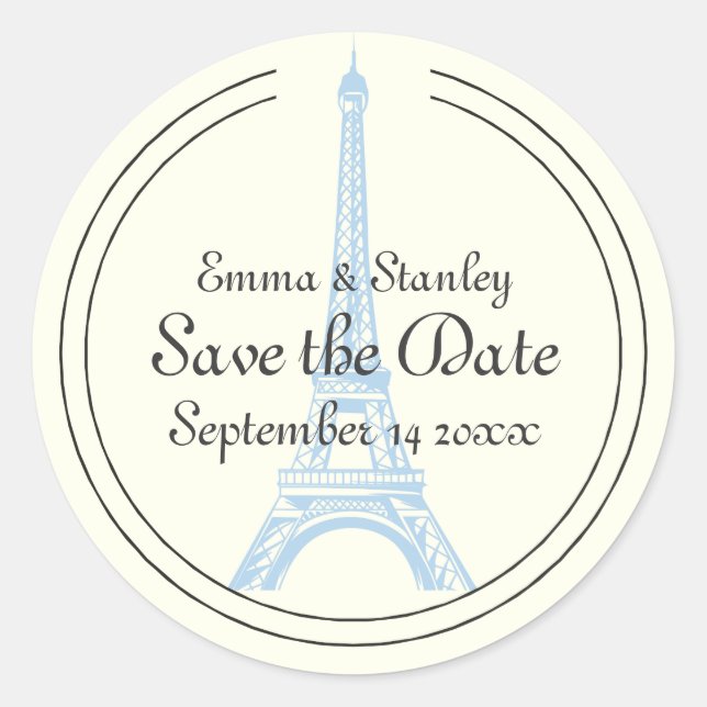 Paris Hochzeitsblauer Eiffelturm Save the Date Runder Aufkleber (Vorderseite)