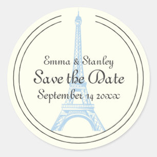 Paris Hochzeitsblauer Eiffelturm Save the Date Runder Aufkleber