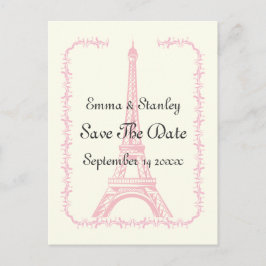 Paris Hochzeitsrosa Eiffelturm Save the Date Ankündigungspostkarte